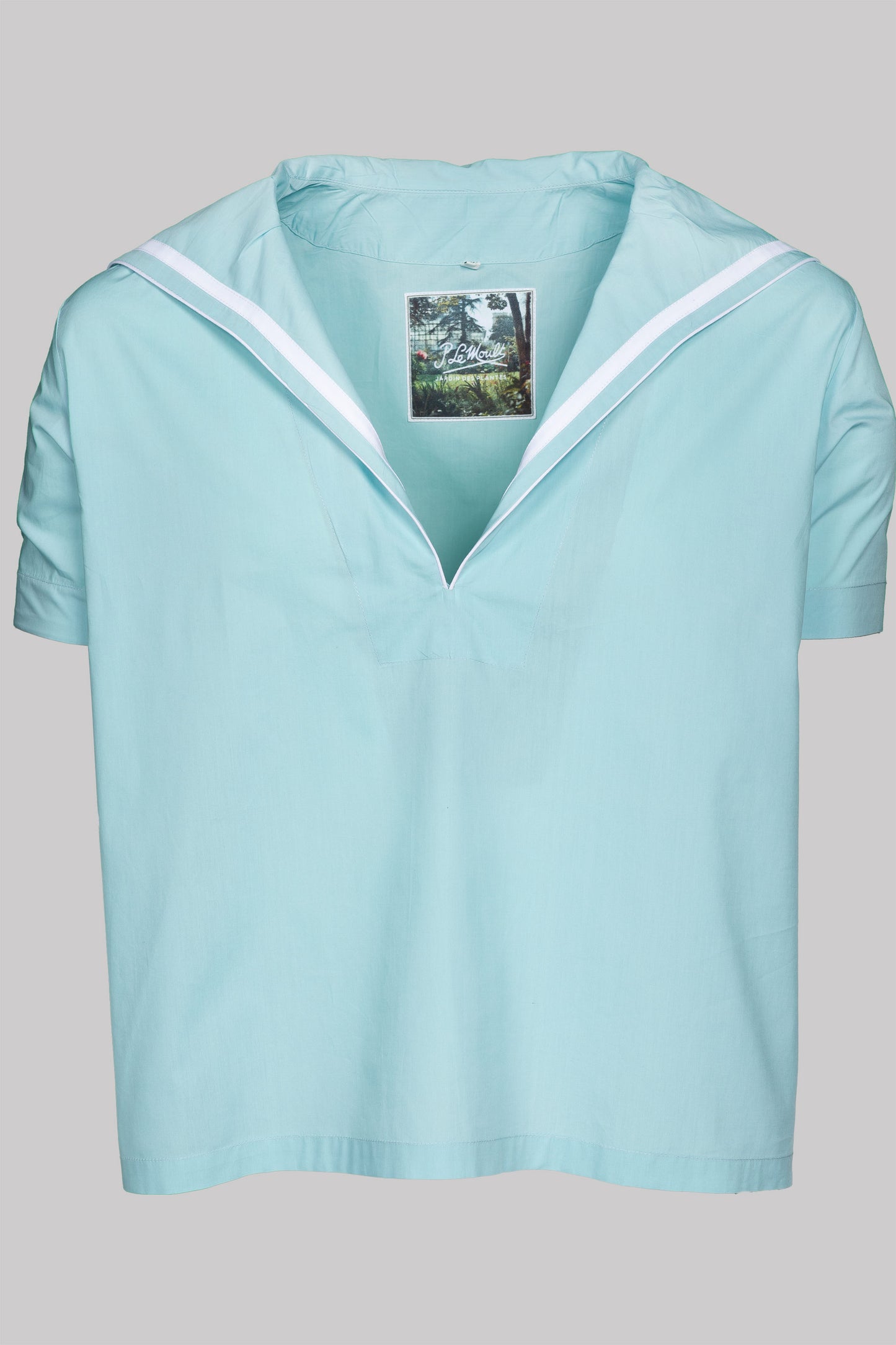 SAILOR-SHIRT AQUA with  taping 100% COTTON Popeline fabric-dyed