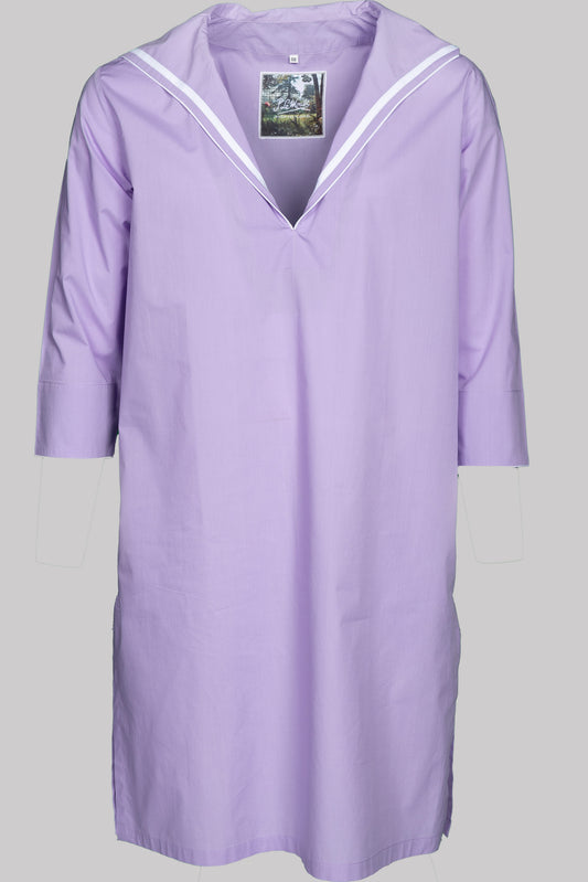 SAILOR-SHIRT LAVENDERGRAY with  taping 100% COTTON Popeline fabric-dyed