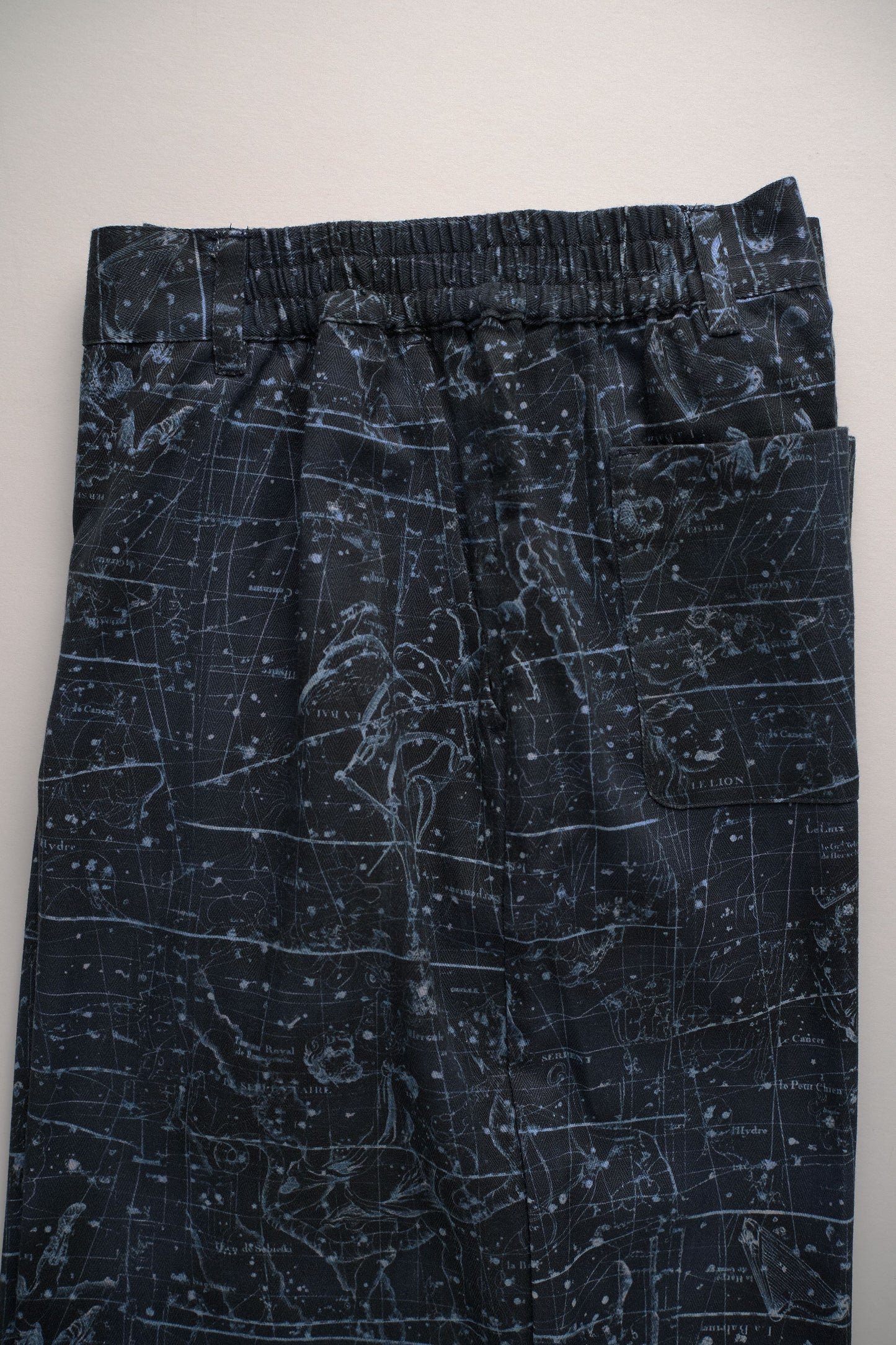 BUTTON-TROUSERS NAVY-Blue-white 100% COTTON Herringbone-Thick-Brushed-inside Constellations digital-print