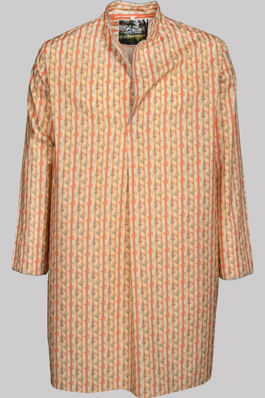 NIGHT-SHIRT TAN-Terracotta-green with  piping 100% COTTON Popeline Medium-Stripes digital-print