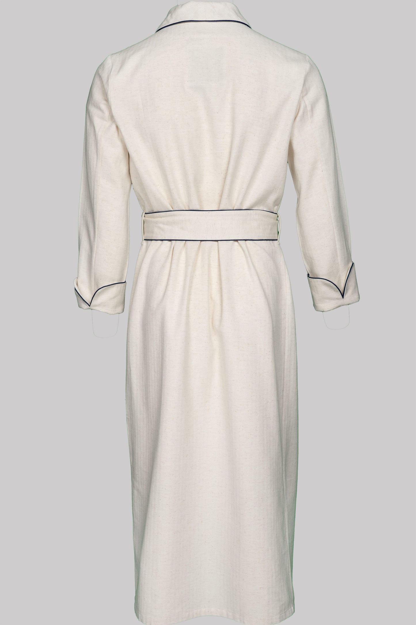 DRESSING-GOWN NATURAL with  taping 100% COTTON Herringbone-Thick, Brushed-inside