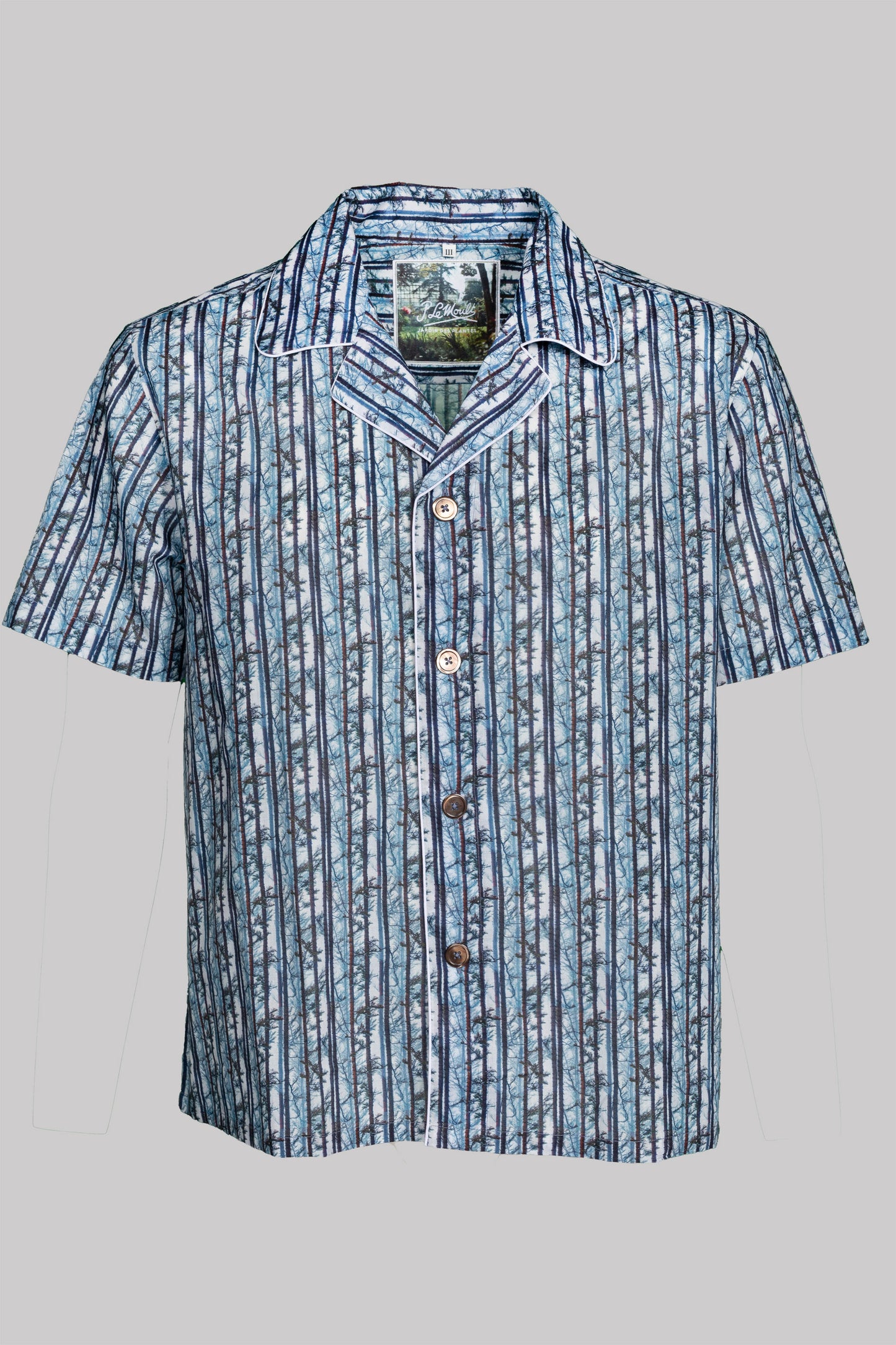 SHORT-SLEEVED-CAYENNE-COLLAR-SHIRT WHITE-Navy-brown 100% COTTON Voile