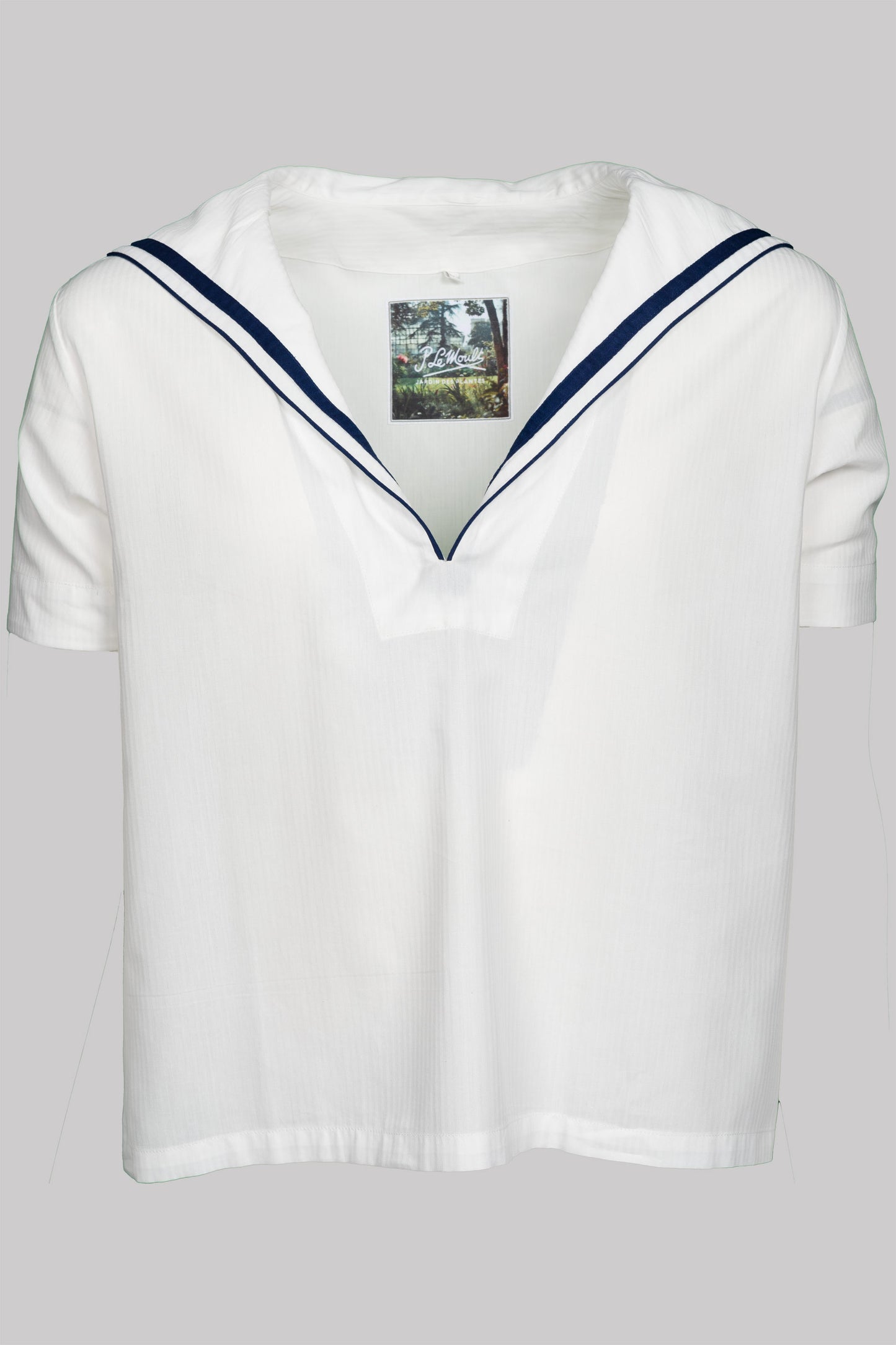 SAILOR-SHIRT WHITE with  piping 100% COTTON Herringbone-light