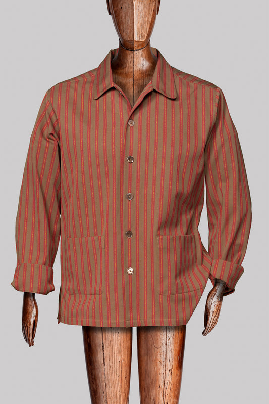 COLONEL-JACKET BROWN-Red-gold 100% COTTON Herringbone-Thick-Brushed-inside Regimental-M-Stripes