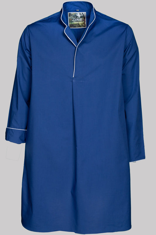 NIGHT-SHIRT BLUE with  piping 100% COTTON Popeline fabric-dyed