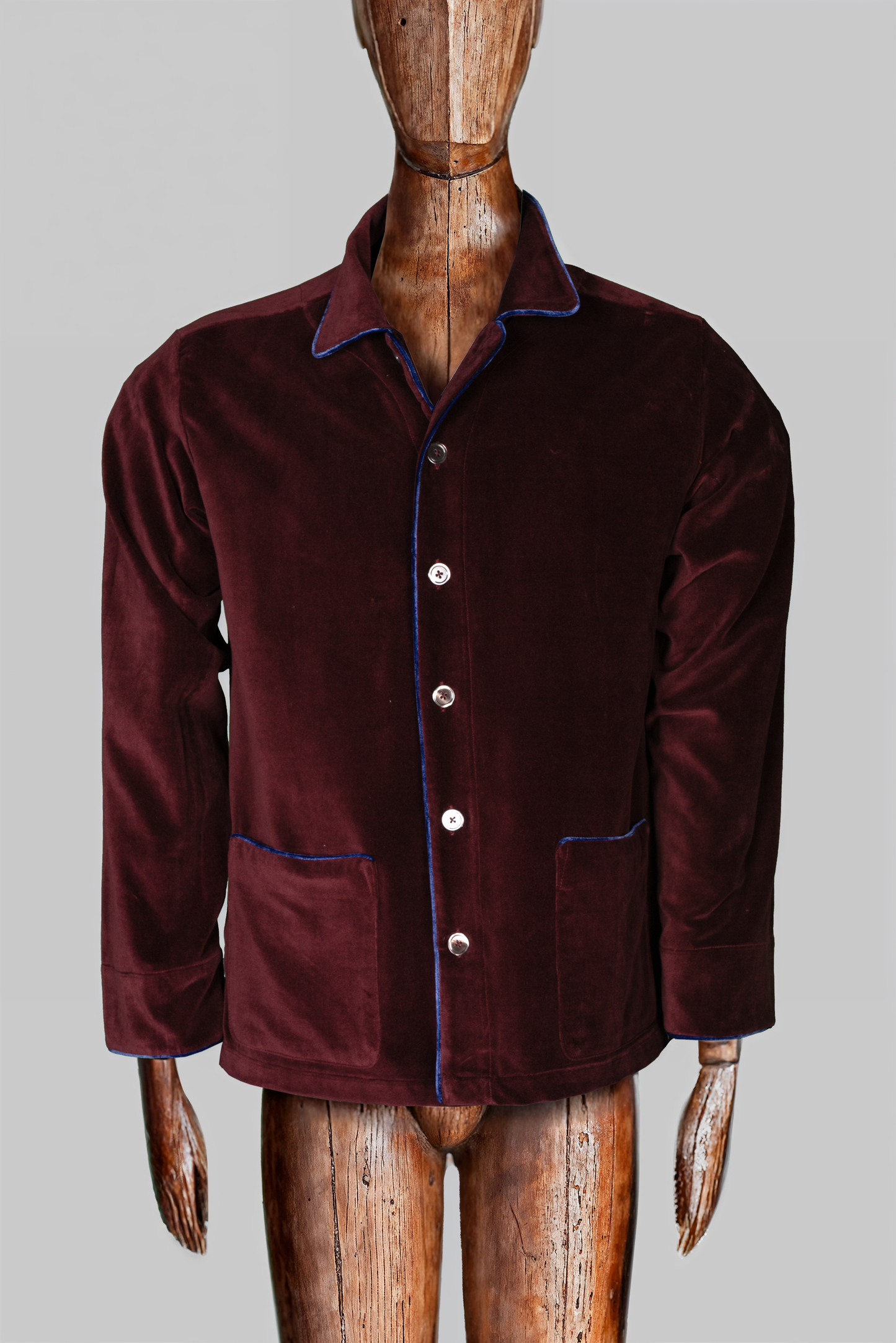 COLONEL-JACKET VELVETBURGUNDY with blue piping 100% COTTON Velvet