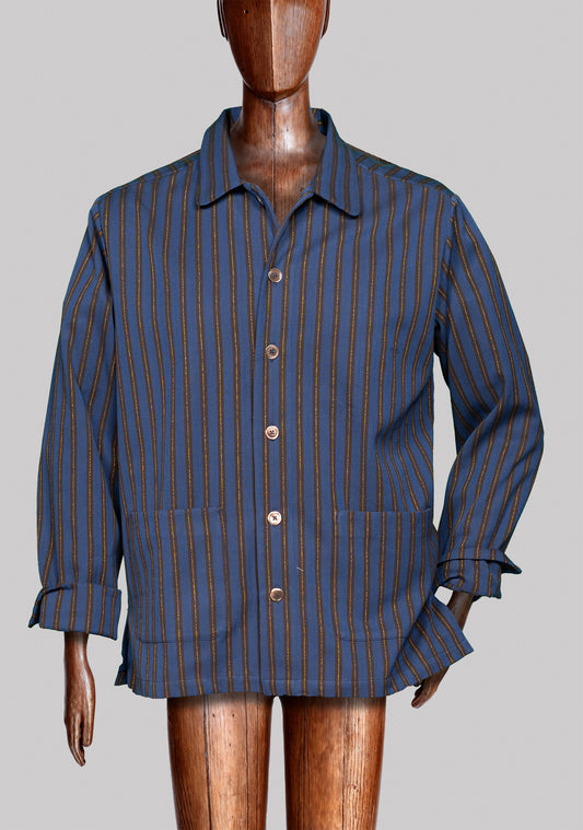 COLONEL-JACKET NAVY-Mocha-gold 100% COTTON Herringbone-Thick-Brushed-inside Regimental-M-Stripes