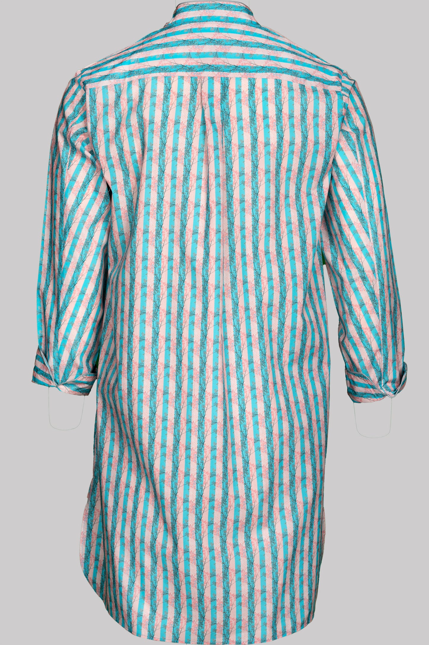 NIGHT-SHIRT LIGHTCORAL-Paleblue-green with  piping 100% COTTON Popeline Medium-Stripes digital-print