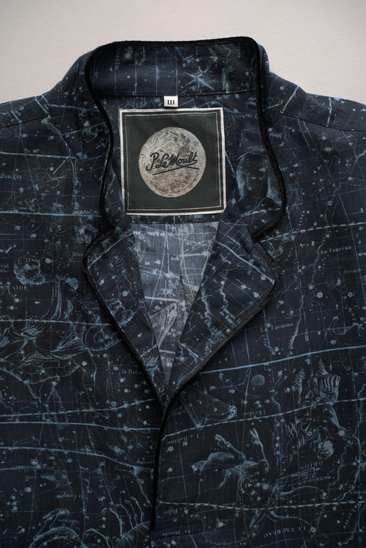 NIGHT-SHIRT NAVY-Blue with black piping 100% COTTON Herringbone-light Constellations digital-print