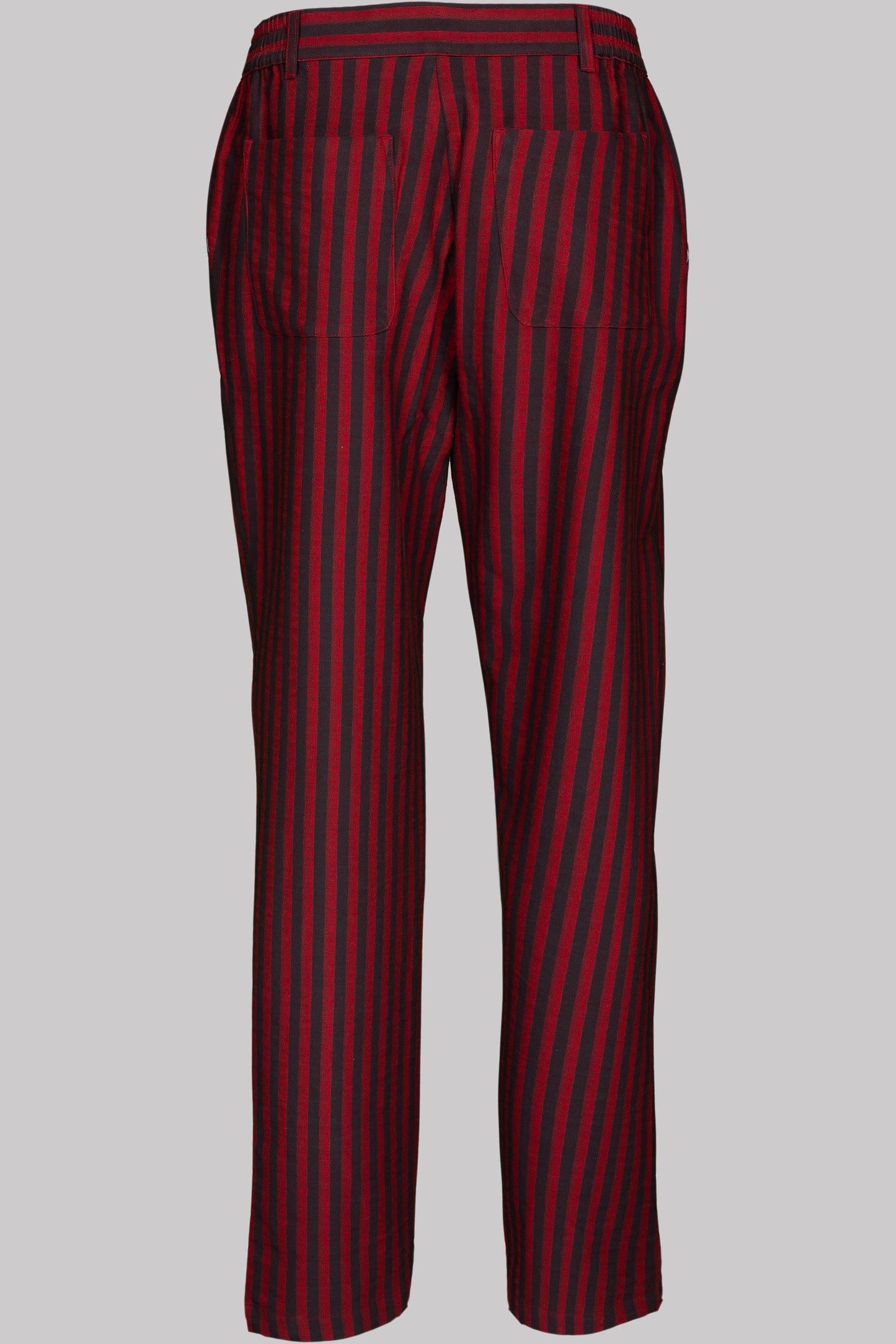 BUTTON-TROUSERS RED-Black 100% COTTON Herringbone-Thick, Brushed-inside Broad-Stripes screen-print
