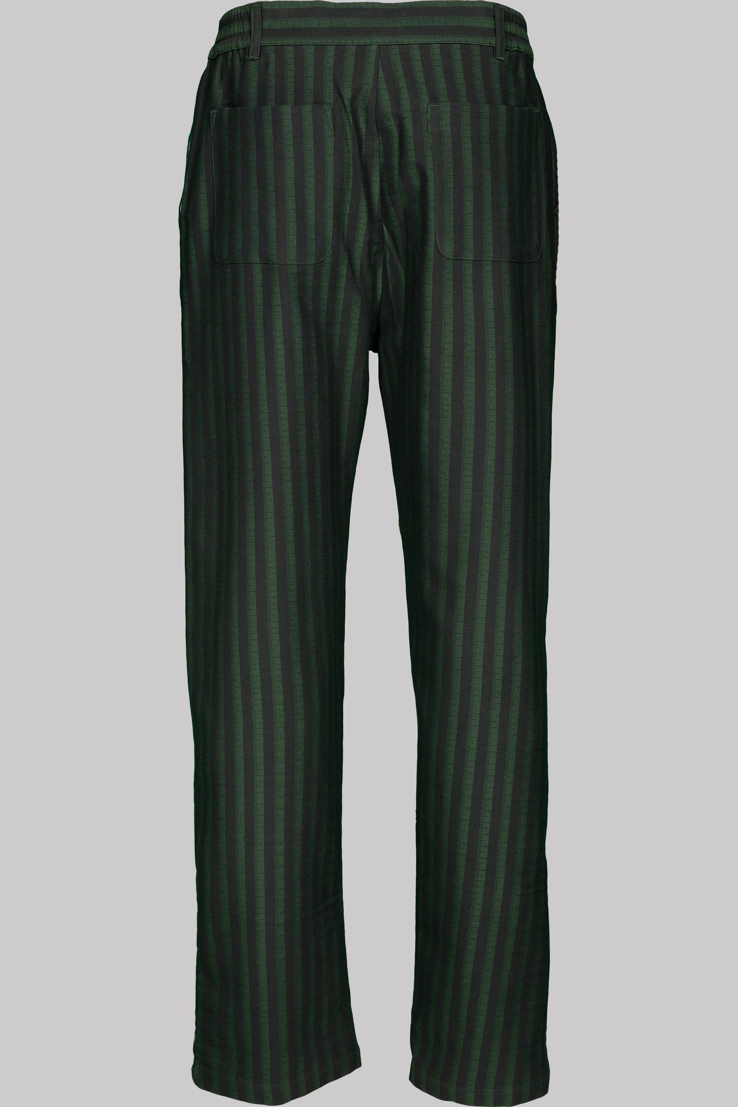 BUTTON-TROUSERS PEACOCKGREEN-Black 100% COTTON Herringbone-Thick, Brushed-inside Broad-Stripes screen-print