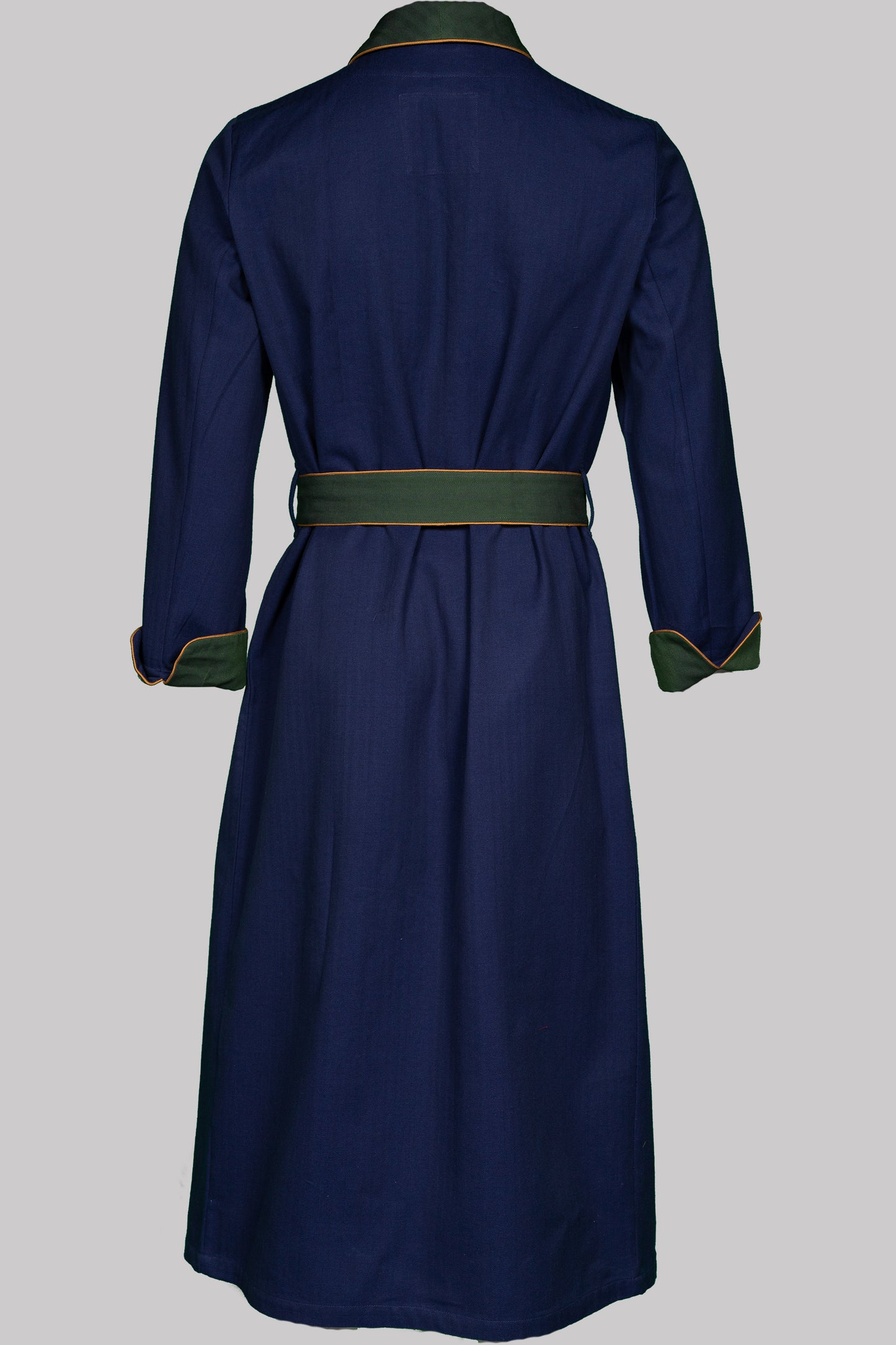 DRESSING-GOWN BLUE with gold taping 100% COTTON Herringbone-Thick, bi-colour-weave, brushed-inside