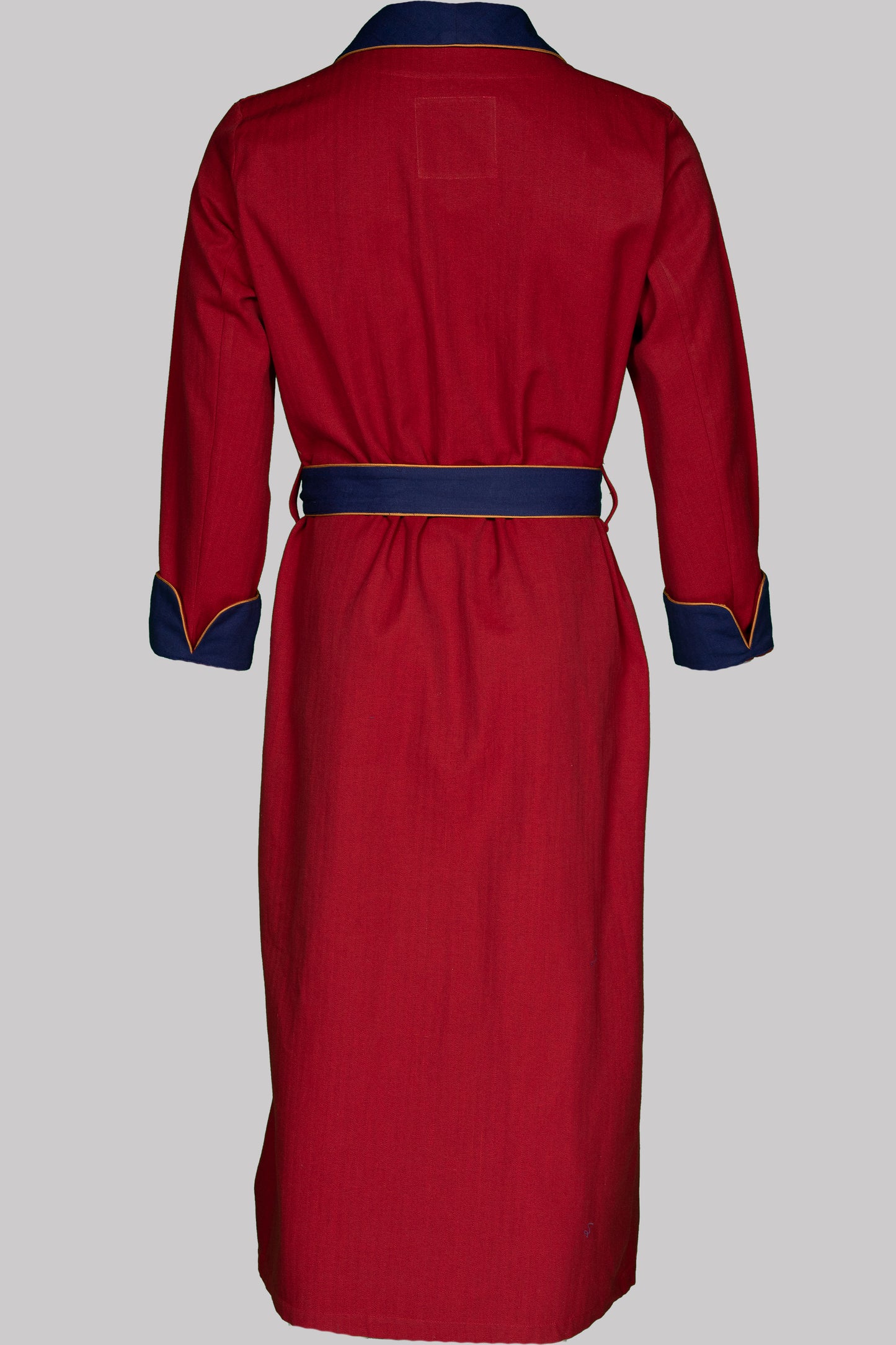 DRESSING-GOWN RED with gold taping 100% COTTON Herringbone-Thick, bi-colour-weave, brushed-inside