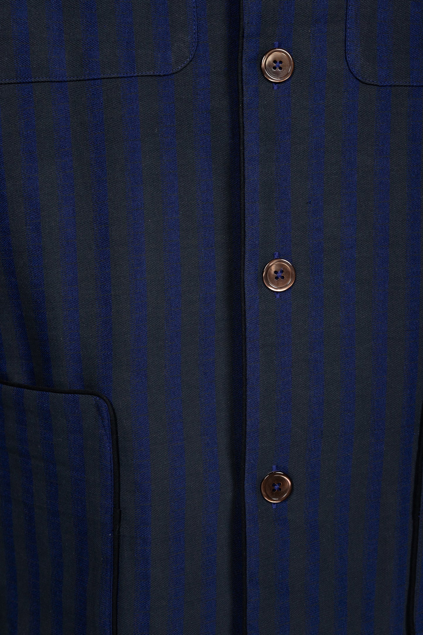 COLONEL-JACKET BLUE-Black-black with black piping 100% COTTON Herringbone-Thick, Brushed-inside Broad-Stripes screen-print