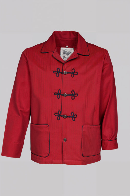 HUSSAR-SHIRT RED with black braiding 100% COTTON Herringbone-Thick, bi-colour-weave, brushed-inside